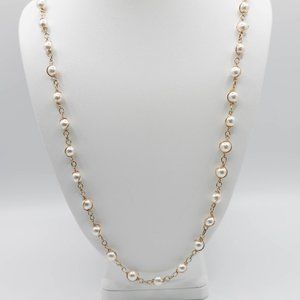 Sarah Cov- Vintage 1970's-  Faux Pearl Gold Tone Chain  Necklace